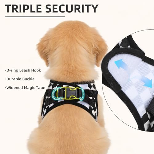 Dog Harness Collar and Leash Set No Pull for Small Medium Sized (Black&White (Checkered) / M (CHEST 16"-18"))