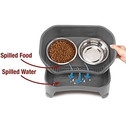 Express Mess Proof Dog Bowls Elevated for Medium to Large Sized Breed (Medium to Large w/ Standard Bowls / Gunmetal Grey)