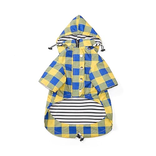 Dog rain Coat Waterproof Raincoat Puppy Jacket with Legs Buttons Zipper Hood Drawstring Fit for Yorkie Terrier Schnauzer Poodle Border Collie Labrador Golden Retriever 8lbs to 80lbs Yellow M (Medium / Yellow Plaid)