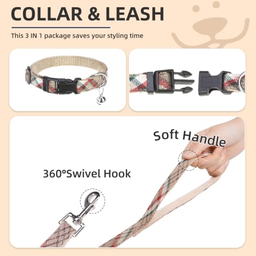 Dog Harness Collar and Leash Set No Pull for Small Medium Sized (Khaki / S (CHEST 14.5"-16"))