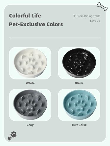 Ceramic 1.5 Cup for Small & Medium Breeds Slow Feeder Dog Bowl (Black)
