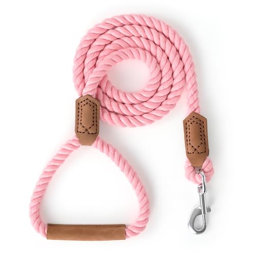Dog Leash Braided Cotton Rope w (Candy Pink / 72 Inch-1/2")