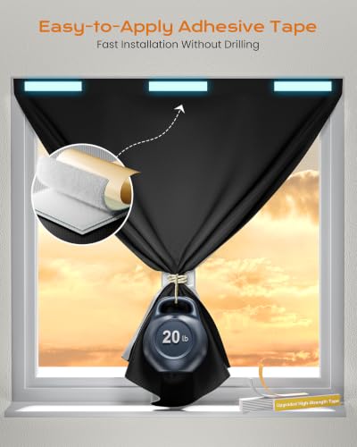 Portable Blackout Curtains for Bedroom 45" Wide x 60" Long (Black / 45"W x 60"H)