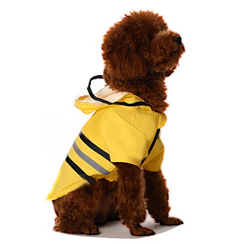 Reflective Dog Raincoat Dog Rain Jacket with Hood Lightweight Waterproof Rain Coat for Puppies (Small / Yellow)