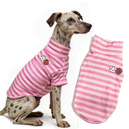 Turtleneck Dog Shirt Cute Doggie Embroidery Super Soft Dog Sweatshirt Stretchy Striped Puppy Pullover for Cats Small Medium Large Dogs (Pink Striped / XX-Large)