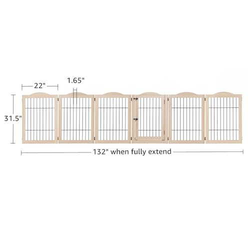 132" Extra Wide Dog Gate and Pet Playpen with Walk Through Door (Nature / 132"W×31.5"H)