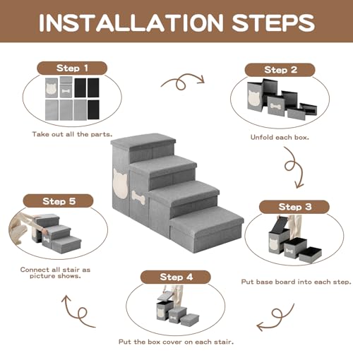Dog Steps for High Bed (Grey / 4-Step)
