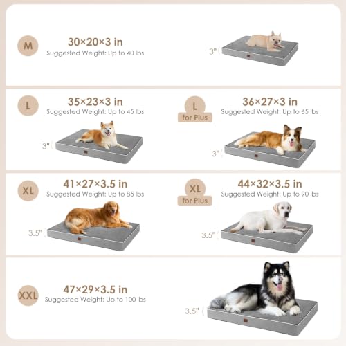 XL Memory Foam Dog Crate Bed with Washable Cover (Grey / 41*27*3.5 Inches)