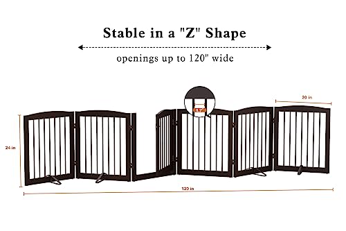 Freestanding Pet Gates with Walk Through Door (6 Panel 24" / Dark Brown)