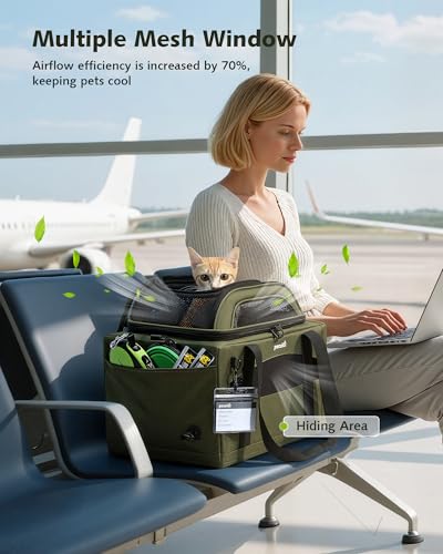 Expandable Airline Approved Pet Carrier for Cats & Dogs (Dark Green)