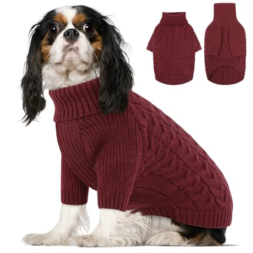 XS Dog Christmas Sweater Warm Soft Cable Knit Dog Sweater (X-Small / Burgundy)