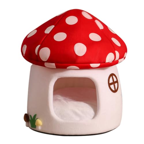 Mushroom Shape Cat House Cow Shape Cats Cave Bed Semi (Red Mushroom / Onesize)