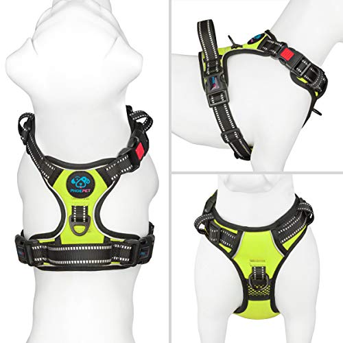 Reflective Dog Harness Large Breed Adjustable No Pull Vest (Extra Large / Green)