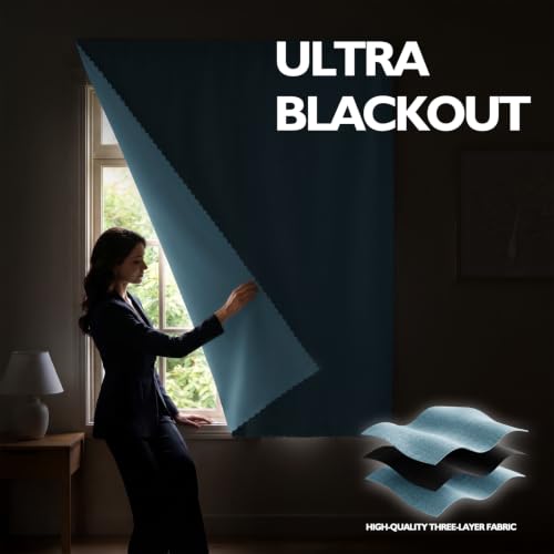 Self Adhesive Blackout Curtains (Lake Blue / 47"W x 59"L (Pack of 1))