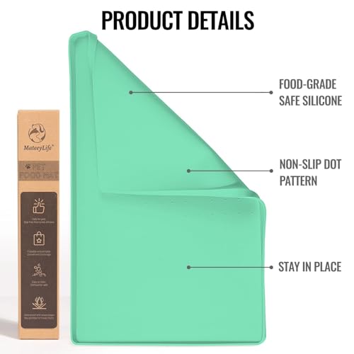 Dog & Cat Food Water Mat for Floors Waterproof (Green / 18''×12'')