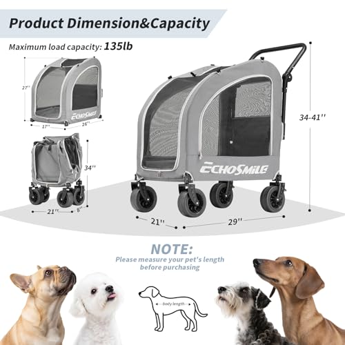 4 Wheel Pet Stroller for Dogs & Cats (Grey)