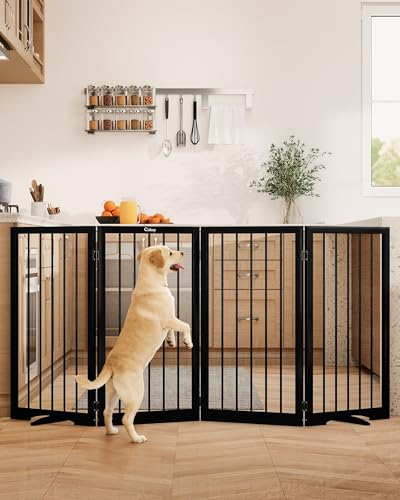 32" Extra Tall Free Standing Dog Gate Indoor (Black / 4-Panel, 32"Tall)