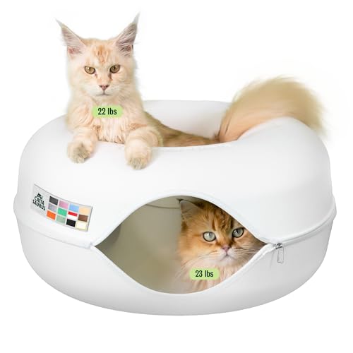 Peekaboo Cat Cave Donut for Multiple & Large Cats up to 30 (White / Large)