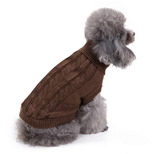 Dog Sweater Soft Warm Turtleneck Knitted Clothes for Small Medium Large Pet (Brown / X-Small)