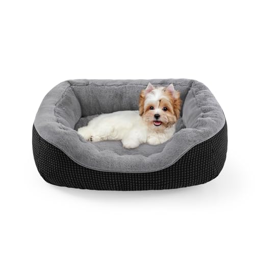 Small Dog Bed Orthopedic Warming Soft Calming Sleeping Durable with Anti (S PLUS (25"x21"x8") / Black)