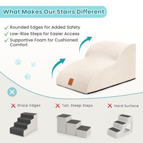 Dog Stairs for Small Dogs and Cats (Beige / 2-Step (H11.8))