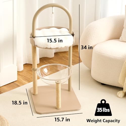 34" Modern Cat Tree Furniture for Indoor Small & Medium Cats (Cream Beige-34")
