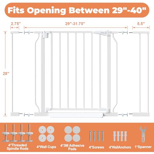 Baby Gate Auto Close (White / 29-40"Wide, 28"Tall)