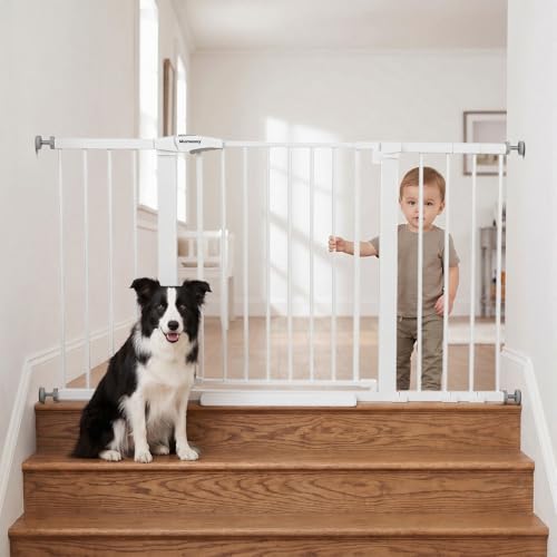 29.7 54.2" Baby Gate for Stairs (White / 29.7-54.2"W x 30"H)