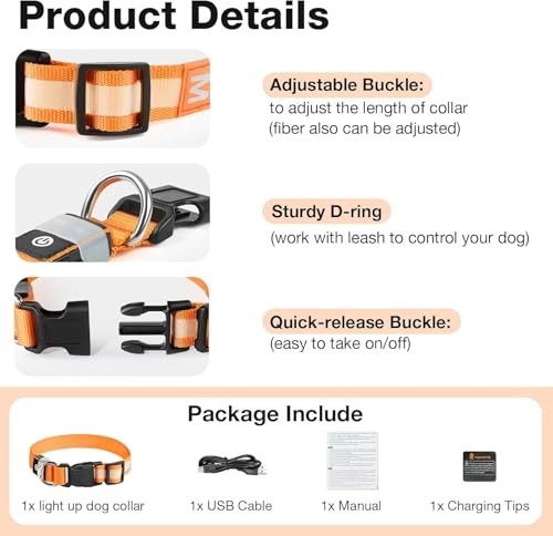 Light up Dog Collar (Orange / S(11 inch-15.7 inch))