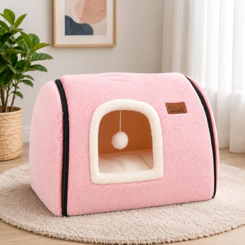 cat Bed cave cat beds for Indoor Cats (L:(20.4"×15.5"×15") / Pink)