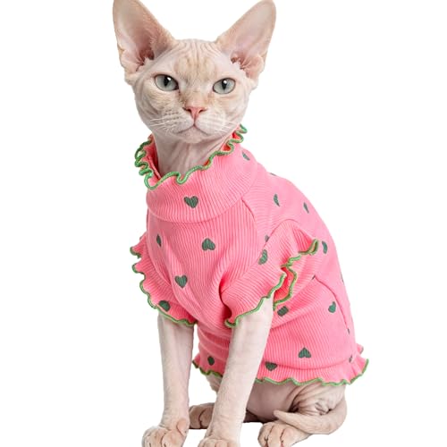 Pure Cotton Sphynx Cat Clothes Sweater Shirt Pet Apparel (Pink / Medium)