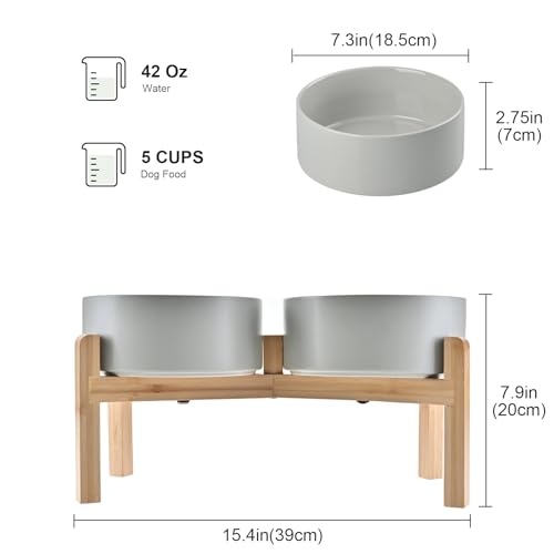 Elevated Dog Bowls Ceramic (7.3 in - 5.3 cups / Grey)