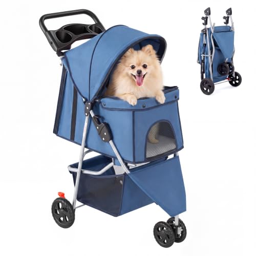 3 Wheels Pet Stroller for Small Dogs and Cats (Blue / 29"x18"x 39")
