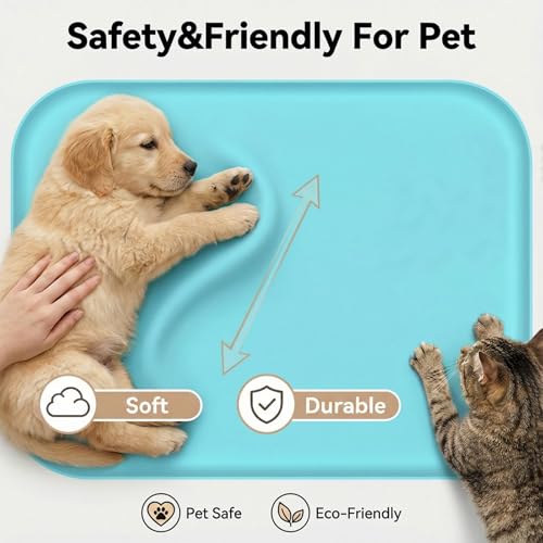 Non Slip Silicone Dog Food Mat for Food and Water (45 x 30 cm / Blue)