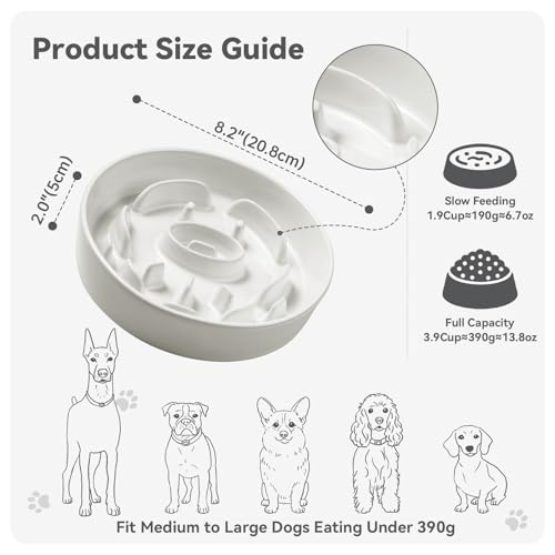 Ceramic Slow Feeder Dog Bowl (White / Medium without Stand)