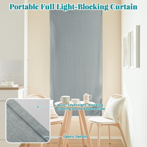 100% Blackout Self Adhesive Curtains Portable Curtain Simple and Easy to install Bedroom Window Thermal Lnsulated Kitchen Room Darkening Black Small Drapes (35"W x 72"L (Pack of 1) / Light Grey)