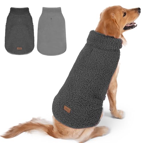 Warm Dog Coat Reversible Dog Jackets for Large Dogs (XX-Large (38-65lbs) / Dark Grey)