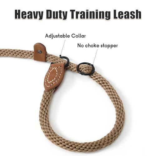 Heavy Duty Slip Lead No Pull Leash w Leather (Brown / 6 Feet)