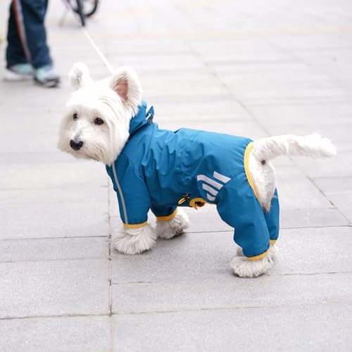 Dog Raincoat Waterproof Dog Rain Jacket with Hood (Bule / Medium)
