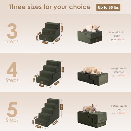 Dog Stairs for High Bed 22.5" H (Military Green / Standard 15.7" x 30" x 22.5")