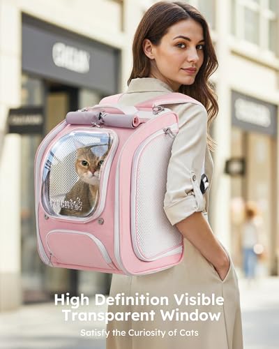 Cat Backpack Carrier (Pink / 12.6"L x 10.2"W x 16.5"H)