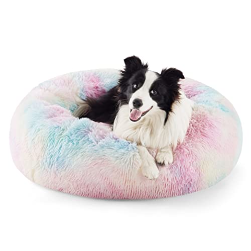 Calming Dog Beds Large Sized Dog Donut Washable Pet Bed (36"L x 36"W x 10"Th / Multi Color)