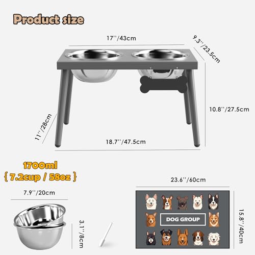 Raised Dog Bowl Stand for Large Dogs (Height-10inch / Gray-L)
