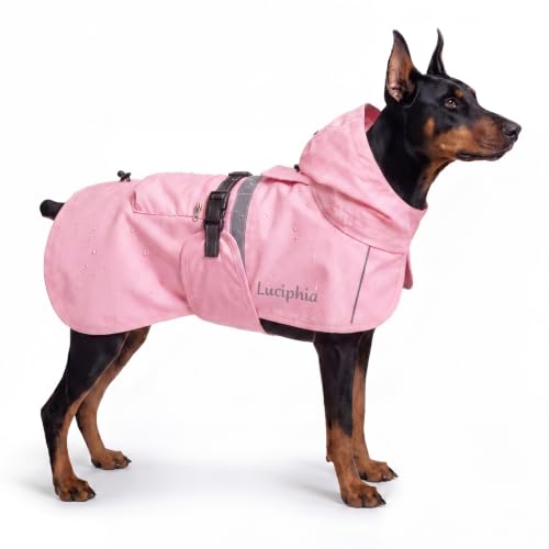 Dog Raincoat Adjustable Hooded Reflective Jacket with Pocket (Pink / XXX-Large)
