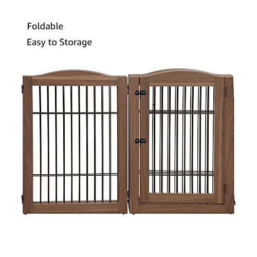 132" Extra Wide Dog Gate and Pet Playpen with Walk Through Door (Walnut / 132"W×31.5"H)