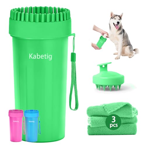Dog Paw Cleaner Cup with Detachable Top Brush for Large & XL Dogs (Large(3Towels&Brush) / Green)