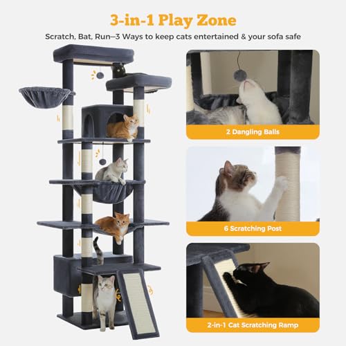 81" Heavy Duty Cat Tree for Large Cats (Dark Grey / 81in)