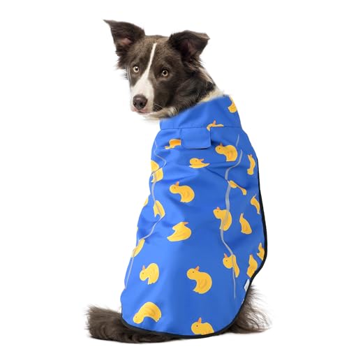 Dog Raincoat Adjustable Waterproof Reflective Rain Jacket for Small Medium Large Dogs (M Chest 26"-32" / Blue Duck)
