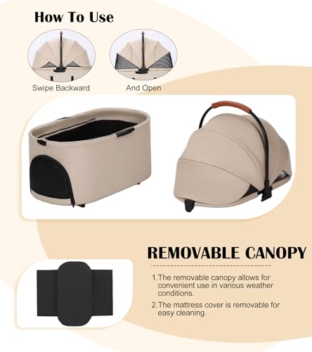 Pet Stroller for Small Dogs Cats Up to 45lbs with Detachable Canopy (Khaki)