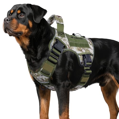 Tactical Dog Harness for Large Dogs (Green&Camo / X-Large: 70-120 lbs (Chest:29-39",Neck:21-26"))